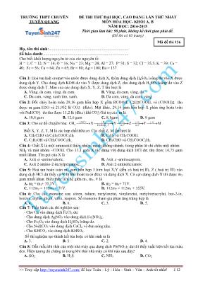 Đề thi thử đại học, cao đẳng lần thứ nhất môn Hóa học - Khối A, B năm học 2014 - 2015 - Mã đề thi 136